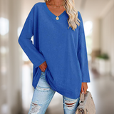 Glamora - Langes, lockeres Hemd – Blau