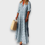 Seriva – Fließendes Maxikleid mit feinem Ethno-Flair – Blau