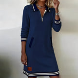Keshara - Schickes Baumwoll Kleid Mit langen Ärmeln – Marineblau