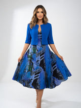 Avelot - Luxuriöses, bedrucktes Midikleid & Bolero-Set – Blau