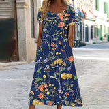 Heirich - Sommerliches Kleid mit böhmischem Blumenmuster – Blau