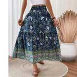 Böhmischer Maxirock mit floralem Design – Blau