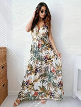 Kresaline – Maxikleid mit V-Ausschnitt und tropischem Print – Weiß