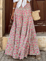 Boho Maxirock mit lebhaftem Blumendruck – Hellrosa