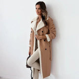 Monroe - eleganter langer wintermantel für damen – Khaki