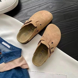 Boston - Wildleder-Schlupfclogs mit verstellbarer Schnalle – Beige