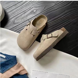 Boston - Wildleder-Schlupfclogs mit verstellbarer Schnalle – Grau