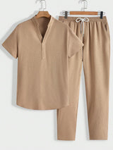 Modernes Herren Lounge-Set | Polo mit Stehkragen & Hose – Khaki