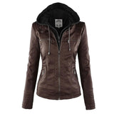Biker-Lederjacke mit Kapuze – Braun