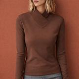 Langarm-Top mit asymmetrischem Kragen für Damen | Yara – Braun