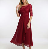 Zerda – Elegantes Midi Kleid Aus Spitze – Rot