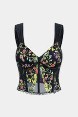 Amy | Korsett-Top mit floraler Stickerei & Mesh – Schwarz