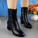 Kurz – lederstiefel für damen – Schwarz