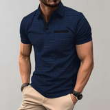 Liam | Waffelstrick-Poloshirt mit auffälliger Kontrastfarbe – Marineblau