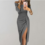 Elegantes Schlitzkleid für Frauen - Aziza – Grau