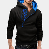 Neil - eleganter herren-hoodie mit seitlichem reißverschluss für einen trendigen look – Schwarz Blau