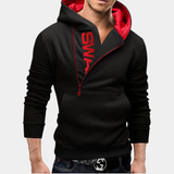Neil - eleganter herren-hoodie mit seitlichem reißverschluss für einen trendigen look – Schwarz Rot