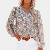 Damenbluse – Baumwollmix – Blumenmuster – Puffärmel – Sommerdesign – Mehrfarbig