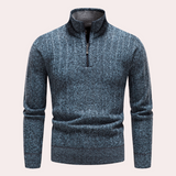 Warmer herrenpullover mit rollkragen und reißverschluss – Blaugrau