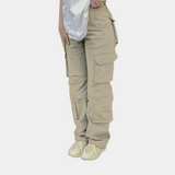 Damen Hohe Taille mit Taschen Cargo-Hose – Khaki