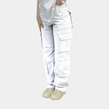 Damen Hohe Taille mit Taschen Cargo-Hose – Weiß