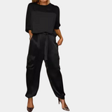 Danika - Elegantes Satin-Chic-Set [Oberteil+Hose] – Schwarz