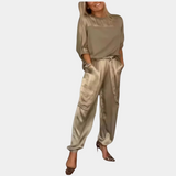 Danika - Elegantes Satin-Chic-Set [Oberteil+Hose] – Khaki