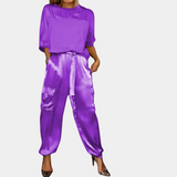 Danika - Elegantes Satin-Chic-Set [Oberteil+Hose] – Lila