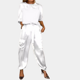Danika - Elegantes Satin-Chic-Set [Oberteil+Hose] – Weiß