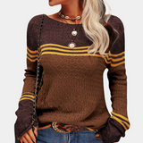 Trendiger colorblock-streifenpullover für damen – Braun