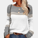 Trendiger colorblock-streifenpullover für damen – Weiß