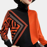 Agnese – eleganter rollkragenpullover für damen – Orange schwarz