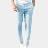 Herren Gerades Bein mit Seitentaschen Leinenhose – Blau