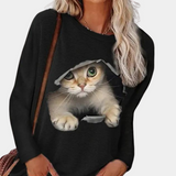 Damenbluse mit katzenprint – Schwarz
