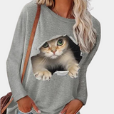 Damenbluse mit katzenprint – Grau