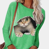 Damenbluse mit katzenprint – Grün