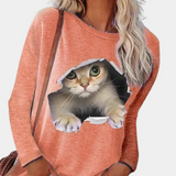 Damenbluse mit katzenprint – Rosa