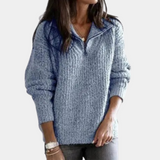 Bequemer Damenpullover mit Halbreißverschluss - Sofia – Blau