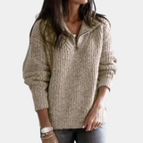 Bequemer Damenpullover mit Halbreißverschluss - Sofia – Khaki