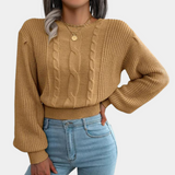 Gestrickter damenpullover mit muster – Khaki