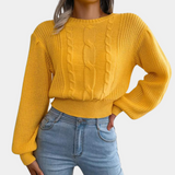 Gestrickter damenpullover mit muster – Gelb