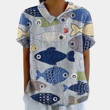 Lebendiges Blusenshirt für Frauen | Kurzarm – Blau
