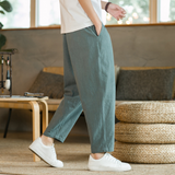 Herren Verstellbar Locker Geschnitten Leinenhose – Grau