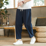 Herren Verstellbar Locker Geschnitten Leinenhose – Marineblau