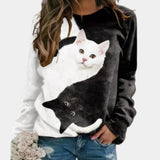 Rina – gemütliches t-shirt mit katzenprint für damen – Weiß