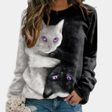 Rina – gemütliches t-shirt mit katzenprint für damen – Grau