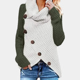 Liselotte – asymmetrischer pullover mit knöpfen für damen – Armeegrün