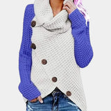 Liselotte – asymmetrischer pullover mit knöpfen für damen – Jeansblau