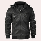 Kyriakos - elegante Herren Lederjacke mit trendigem kapuzenpulli – Schwarz