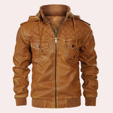 Kyriakos - elegante Herren Lederjacke mit trendigem kapuzenpulli – Braun